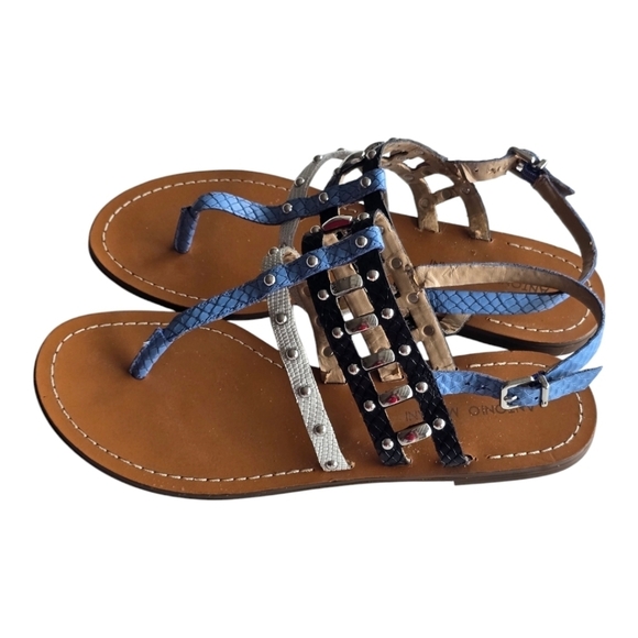 Antonio Melani Sandals Women 9M Mixed Print Buckle Studded Leather Excellent - Picture 1 of 14
